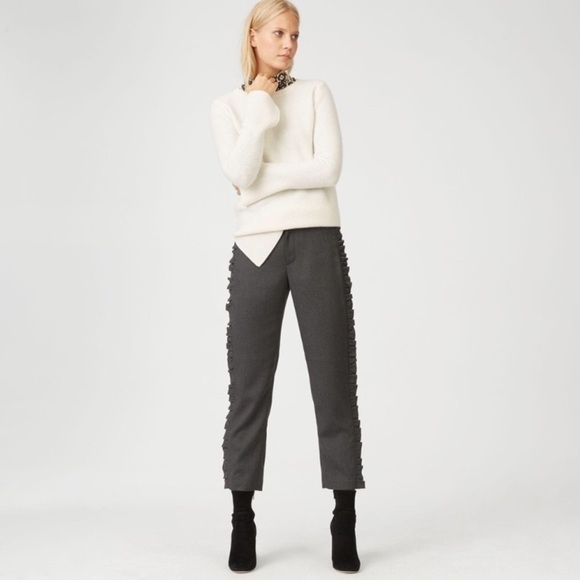 Nwt Club Monaco Rotheo Ruffle Trim Straight Leg Trousers - Picture 3 of 7